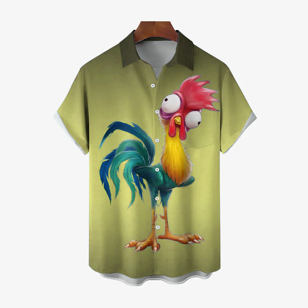 Men's Gradient Funny Rooster Casual Fashion Short Sleeve Shirt 2307101063