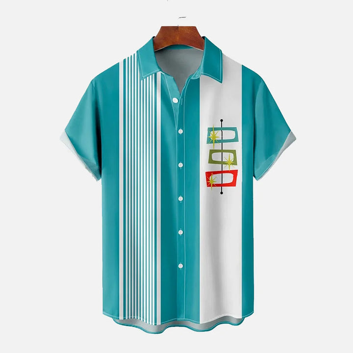 Striped Geometric Casual Bowling Shirt Short-Sleeved Shirt