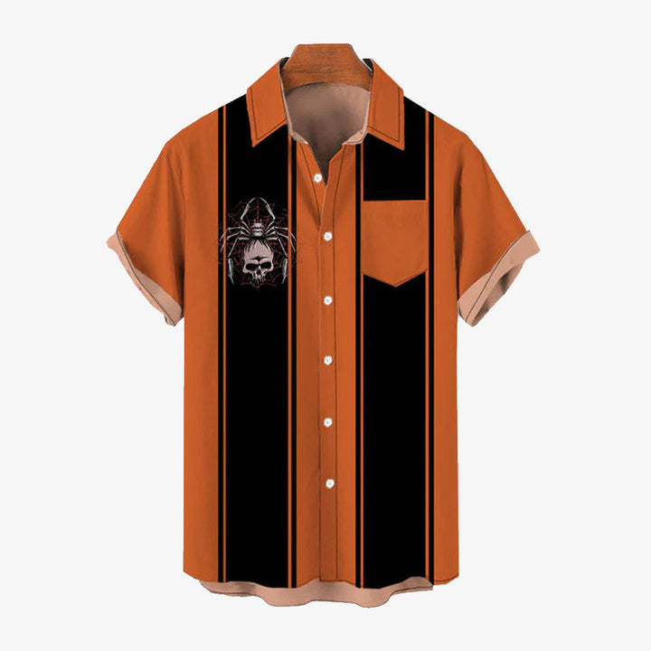 Men's Spider Print Bowling Short Sleeve Shirt