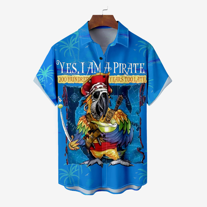 Men's Hawaiian Parrot Print Casual Oversized Short Sleeve Shirt