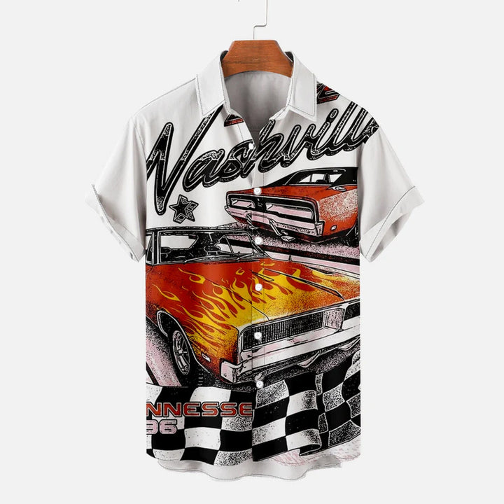 Men's Flame Muscle Car Oversized Short Sleeve Shirt