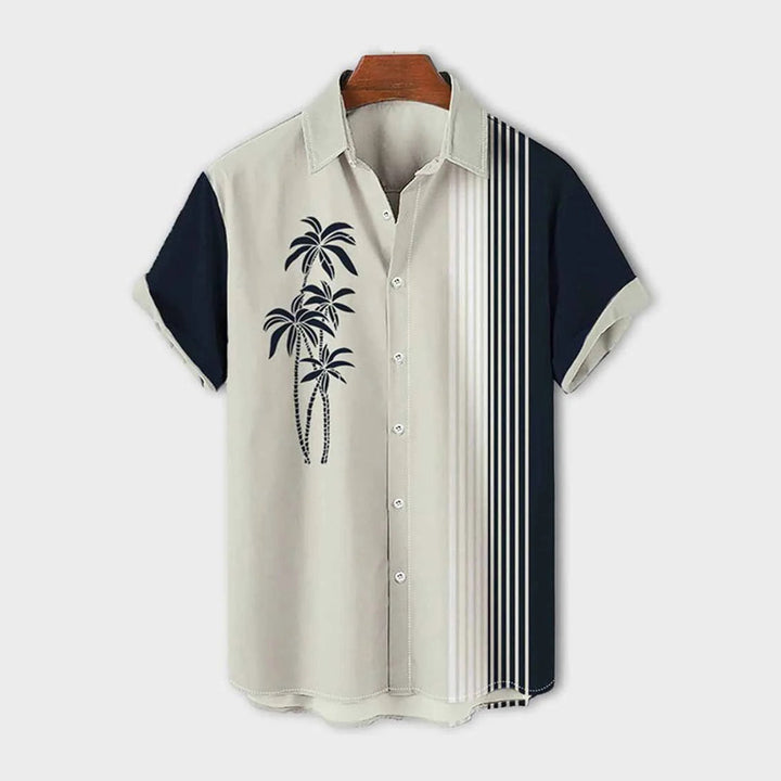 Men's Casual Hawaiian Coconut Stripe Print Short Sleeve Shirt