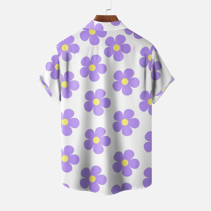 Purple Floral Casual Short-Sleeved Shirt