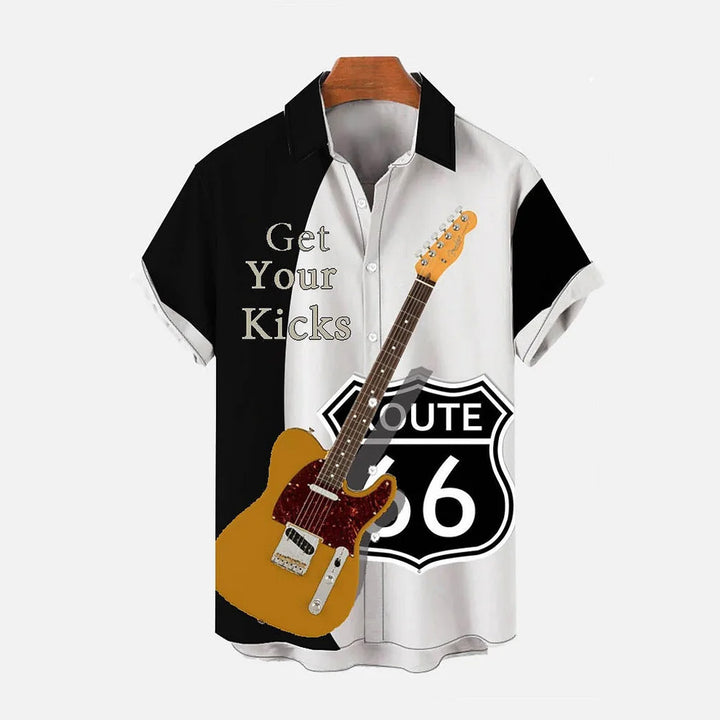 Stitching Electric Guitar Bass Short Sleeve Shirt