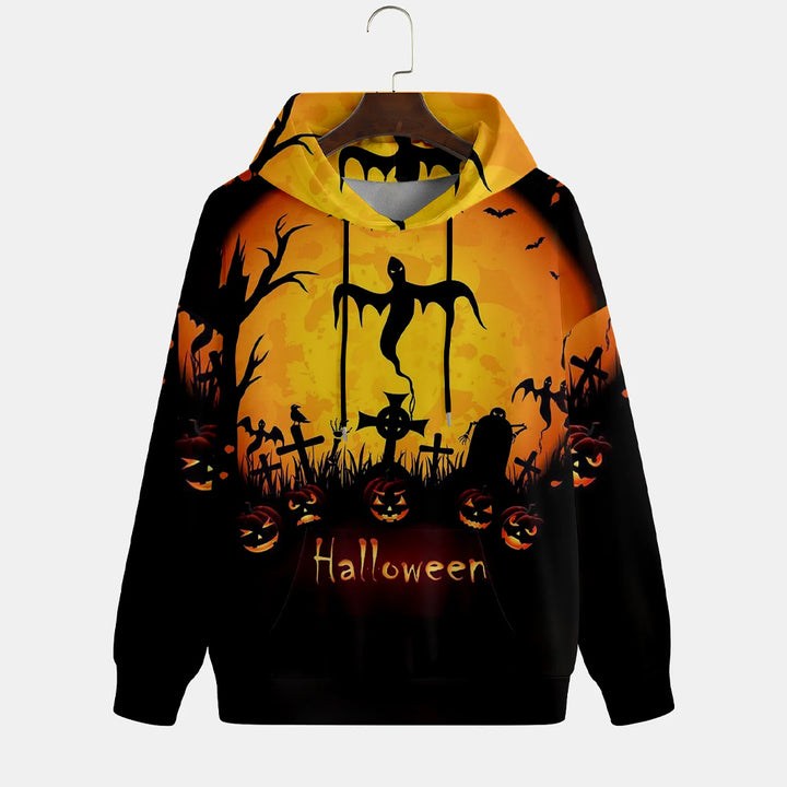 Baseball Halloween Ghost Pumpkin Bat Print Hoodie