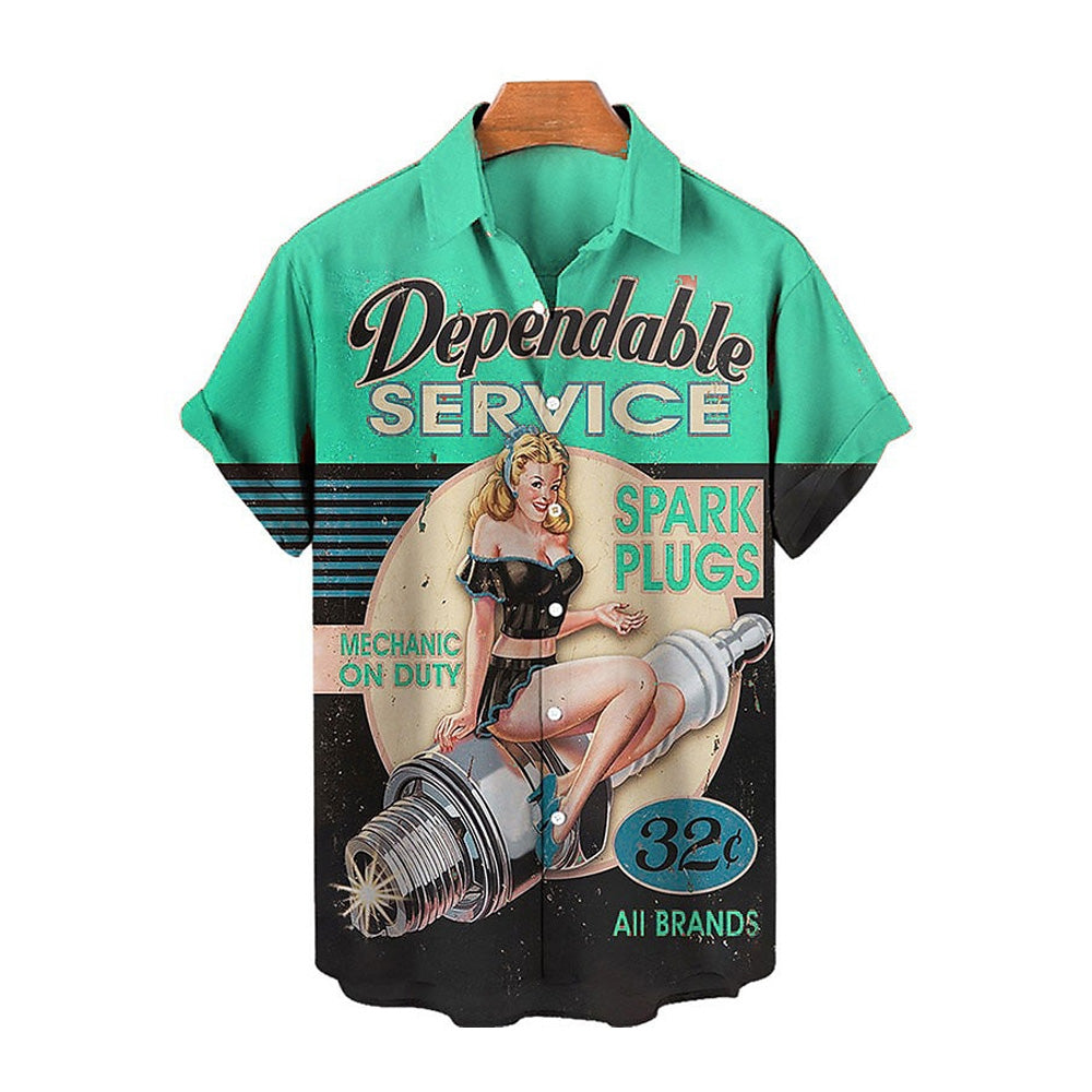 Car Repair Pinup Girl Plus Size Short Sleeve Shirt 2407000114