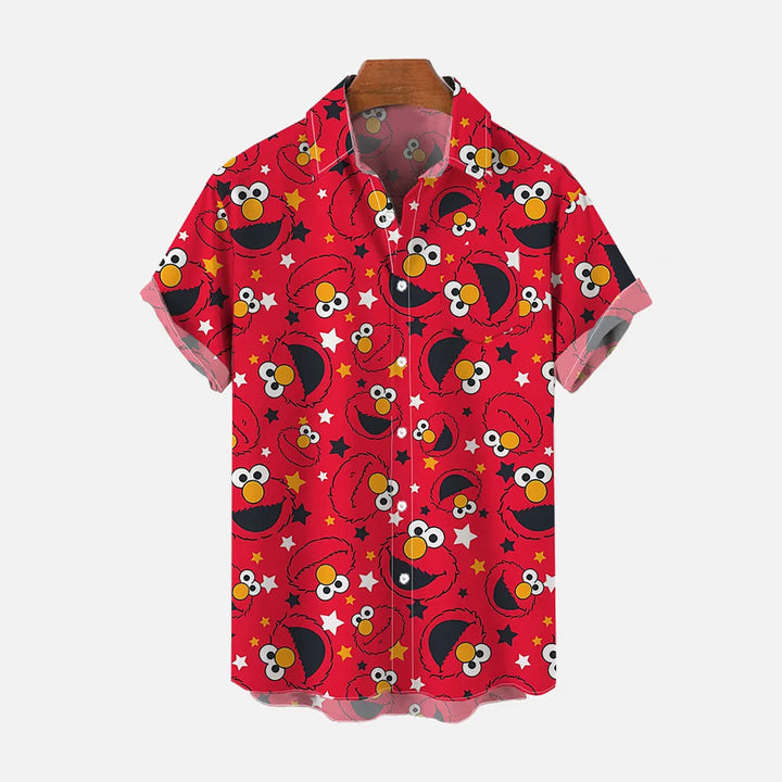 Retro Red Cartoon Character Short Sleeve Shirt