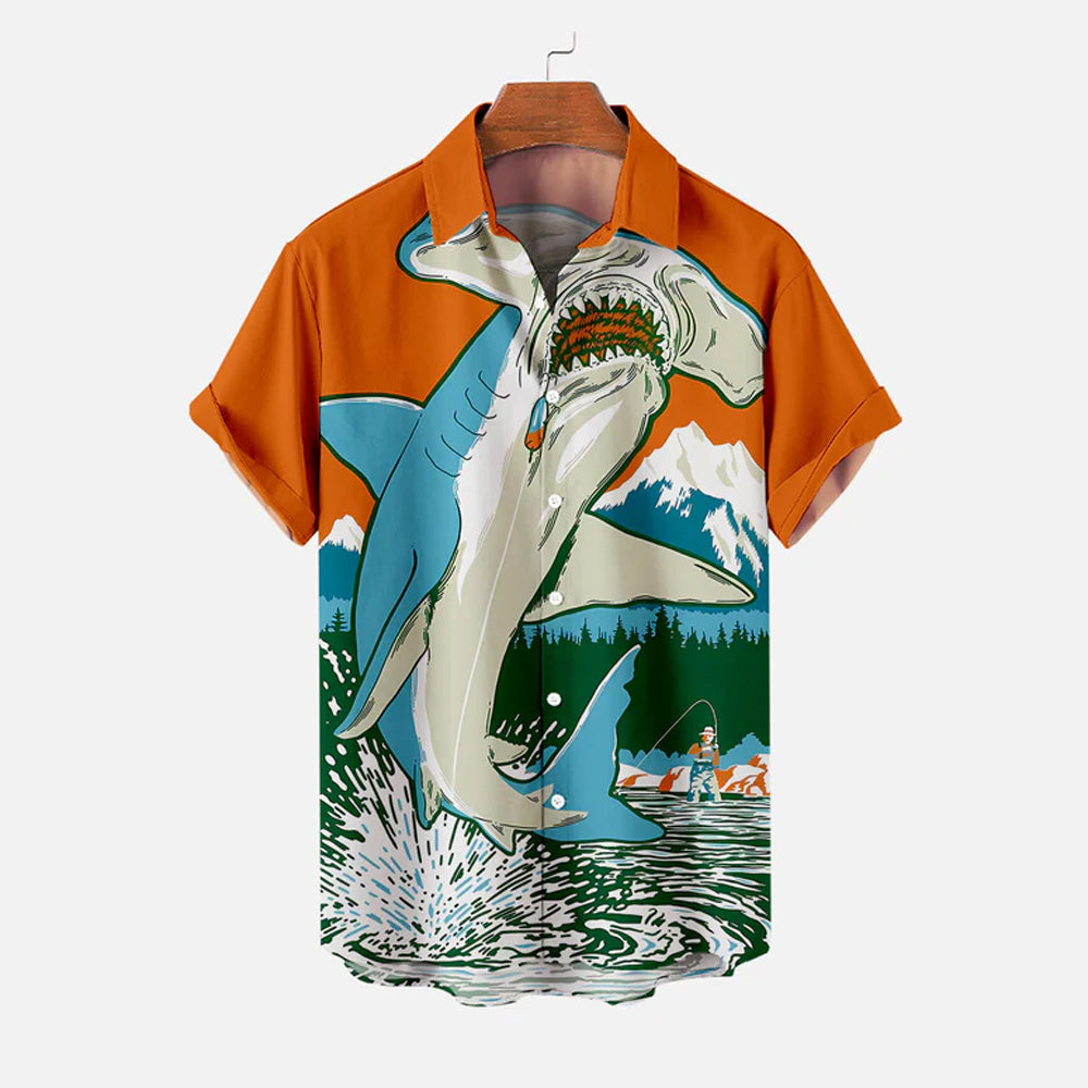 Men's Shark Large Size Casual Short Sleeve Shirt