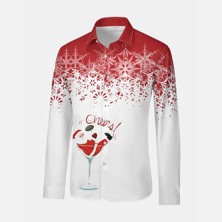 Santa Snowflake Print Long Sleeve Shirt