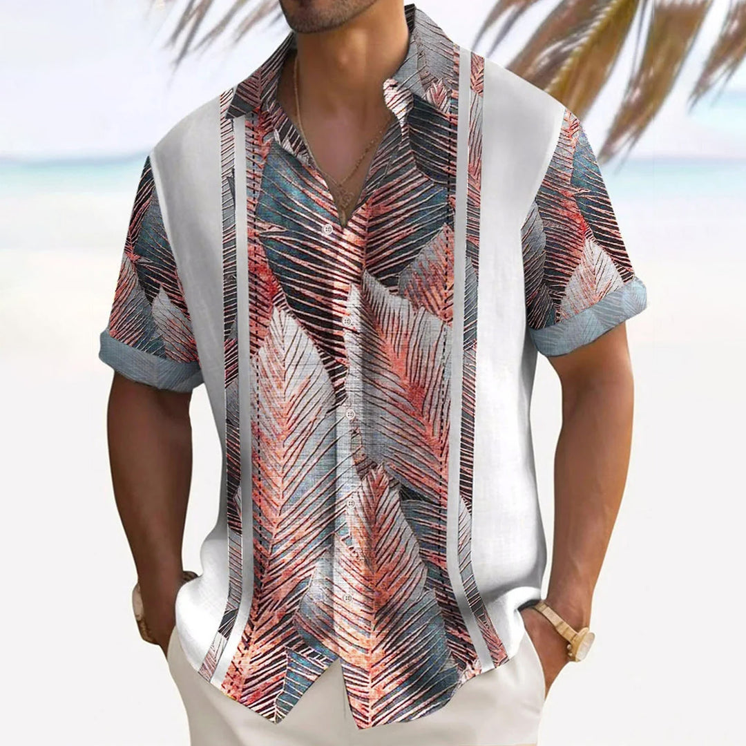 Vintage Botanical Leaf Print  Casual Vacation Shirt