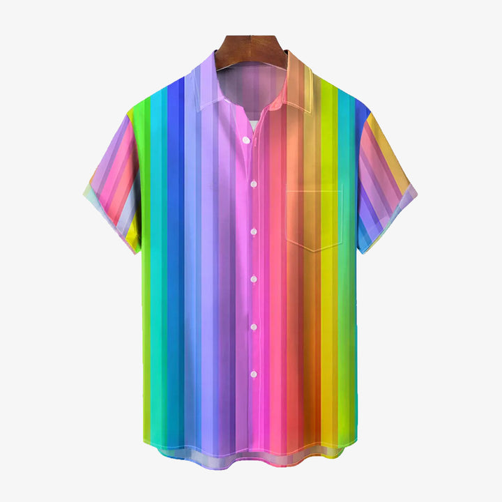 Men's Rainbow Stripe Print Shirt Short Sleeve Shirt