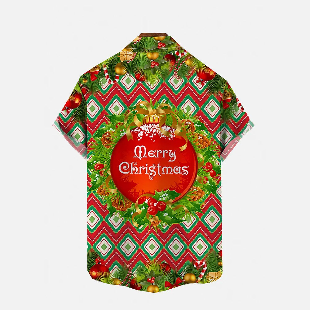 Merry Christmas Christmas Wreath Printing Short Sleeve Shirt