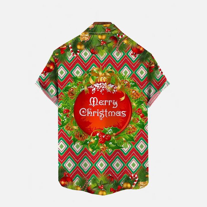 Merry Christmas Christmas Wreath Printing Short Sleeve Shirt