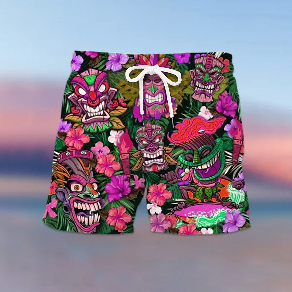 Men's Quick-Drying Multi-Color Tiki Art Print Shorts