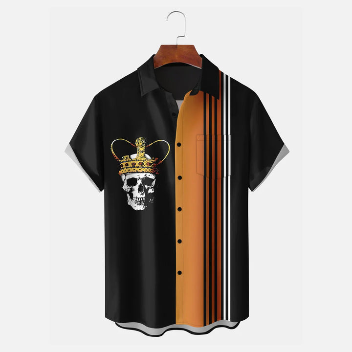 Retro Skull Music Gradient Line Bowling Shirt