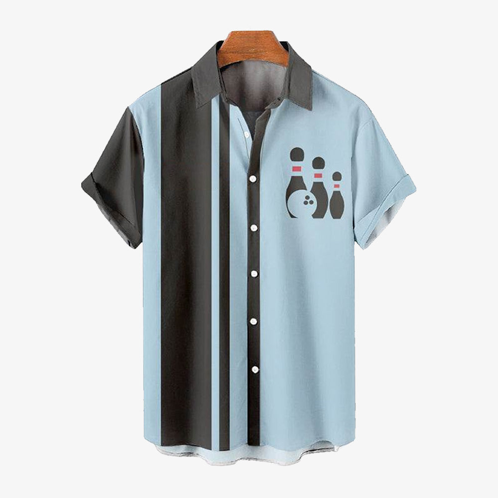 Men's Geometric Print Retro Bowling Short Sleeve Shirt