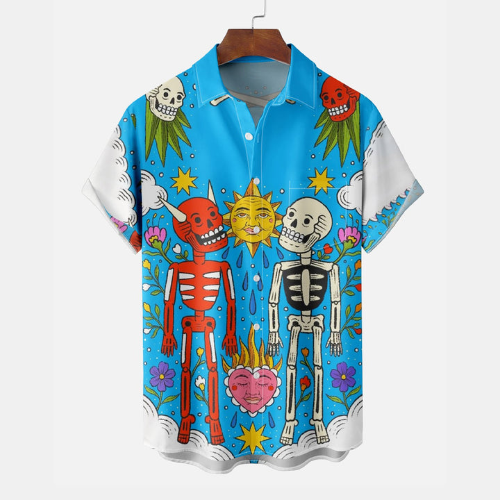 Cartoon Skull Print Casual Large Size Short Sleeve Shirt