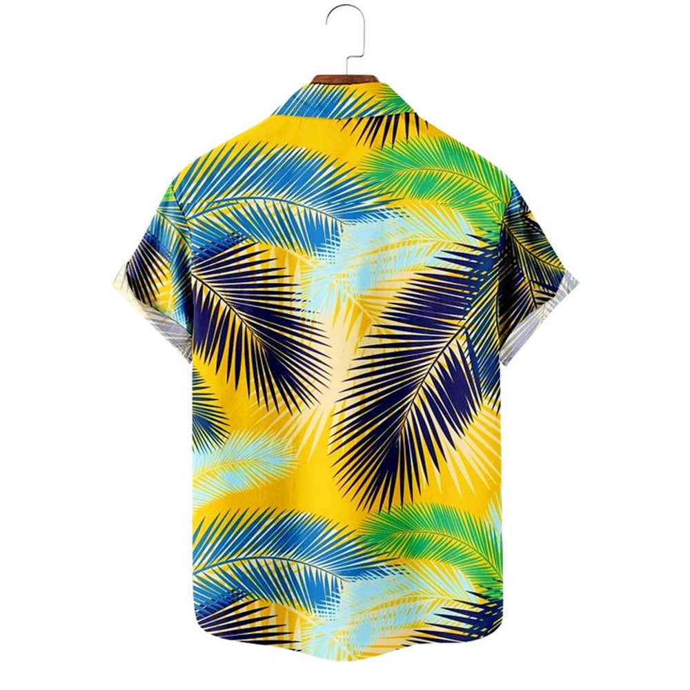 Hawaiian Plant Leaves 3D Print Men's Button Pocket Short Sleeve Shirt