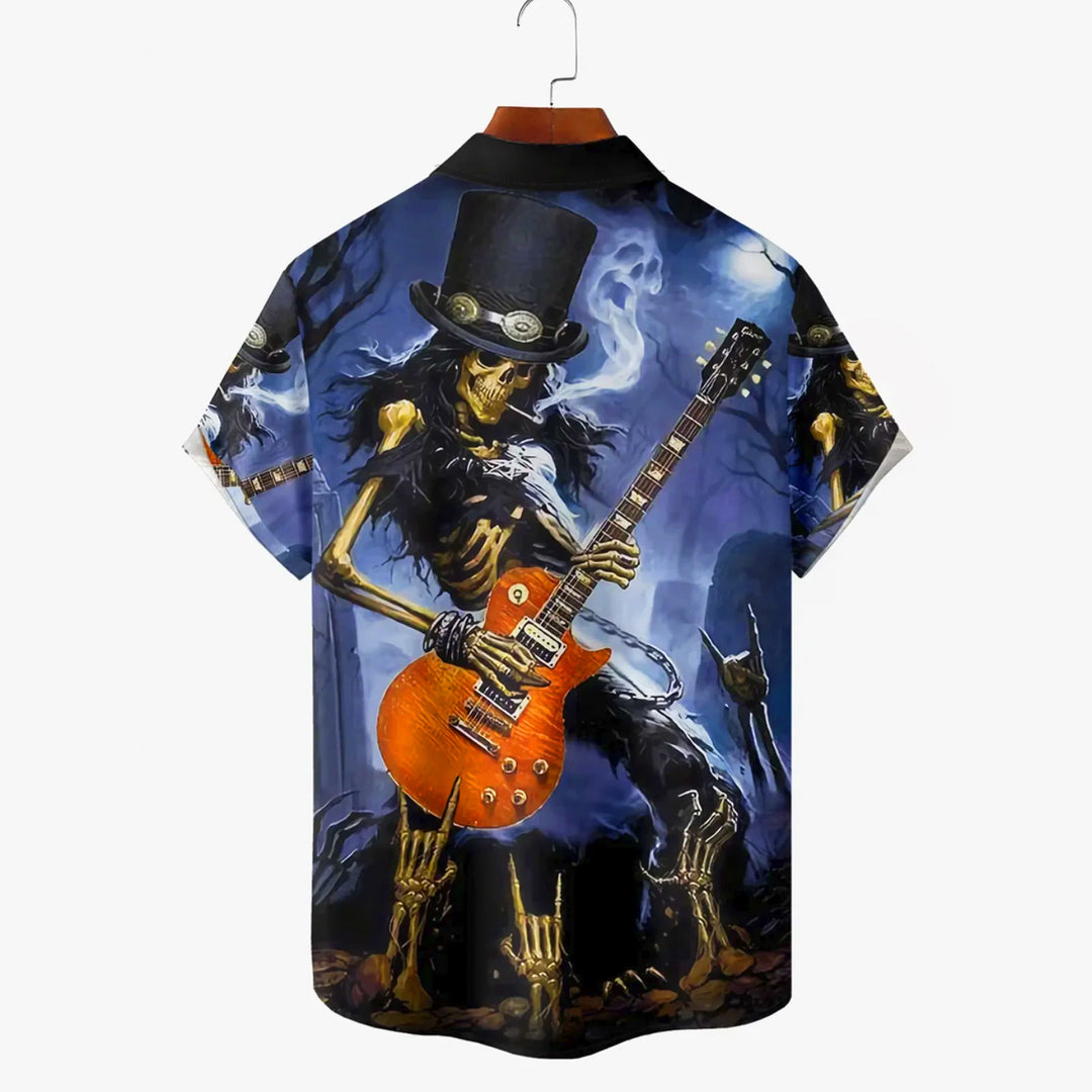 Skull Rock Music Black Men's Chest Pocket Short Sleeve Shirt