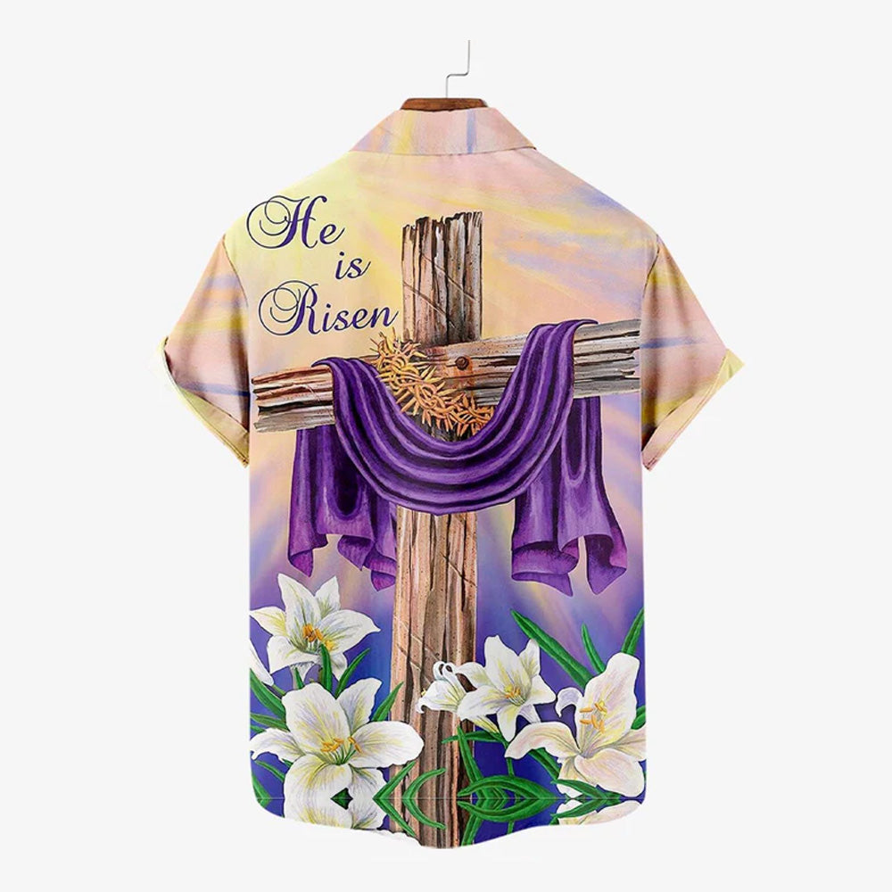 Easter Crucifix Print Casual Short Sleeve Shirt