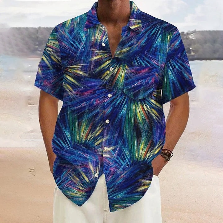 Blue Fireworks Casual Large Size Short Sleeve Shirt