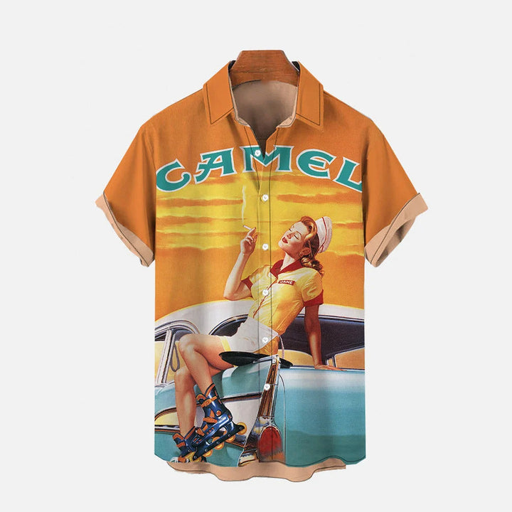 Vintage Pin Up Girl Poster Roller Skates Girl Printing Short Sleeve Shirt