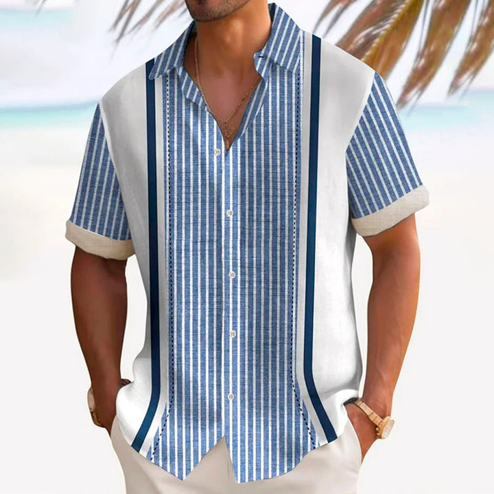 Men's Retro Striped Casual Breathable Short Sleeve Shirt