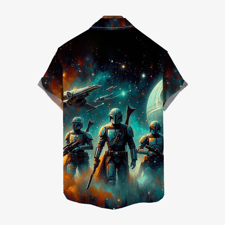 Sci-fi Space Warrior Print Bamboo Linen Short Sleeve Shirt