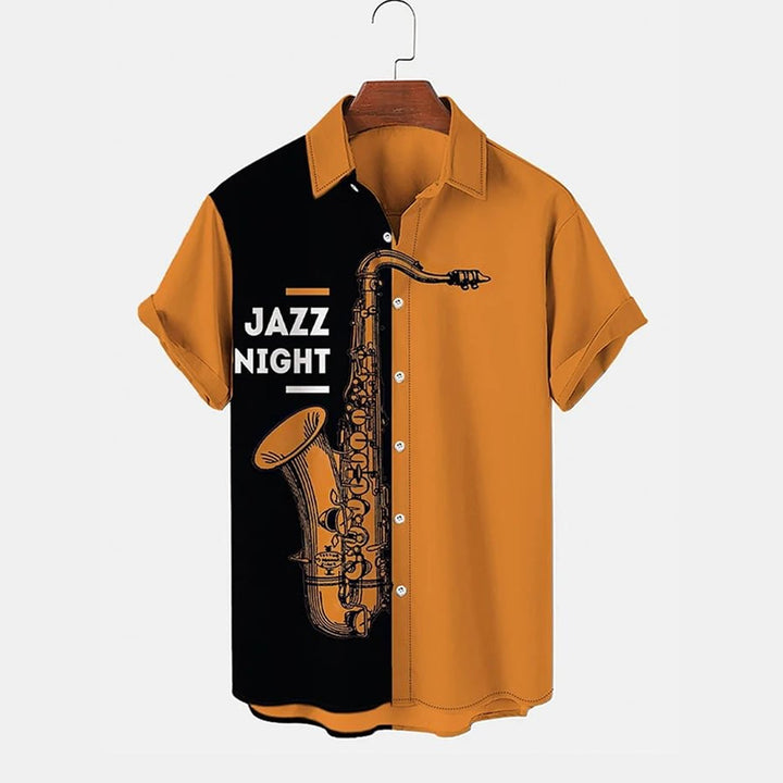 Fashionable Jazz Musical Instrument Print Color Contrast Men's Shirt