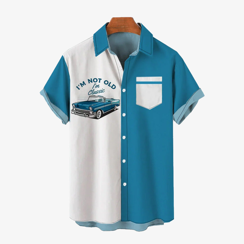 Retro Colorblock Classic Car Large Size Short Sleeve Shirt