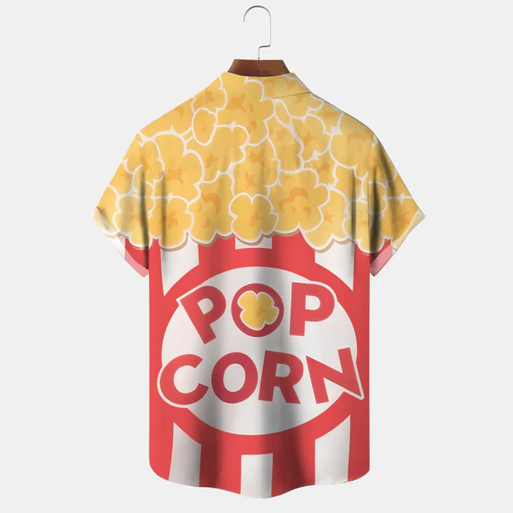 Popcorn Christmas Button Pocket Casual Short Sleeve Shirt