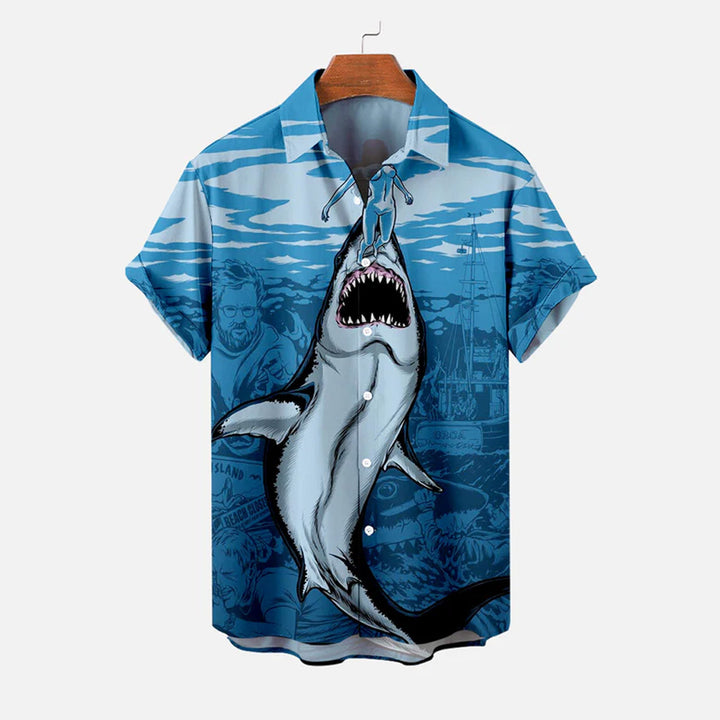 Men's Shark Large Size Casual Short Sleeve Shirt