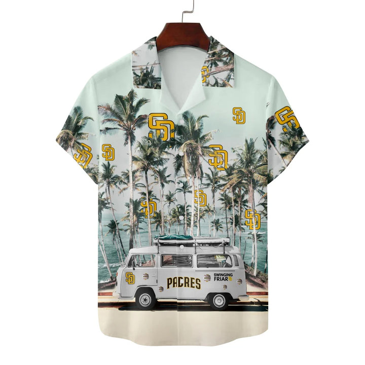 San Diego Padres Baseball Minibus Cuban Collar Short Sleeve Shirt