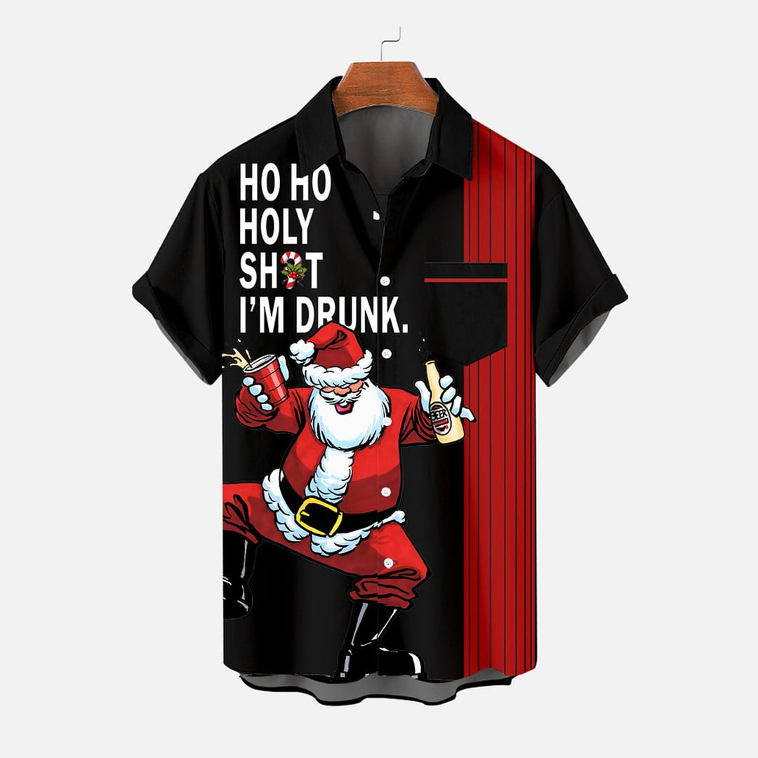 Men's Funny Christmas Cartoon Santa Short Sleeve Shirt