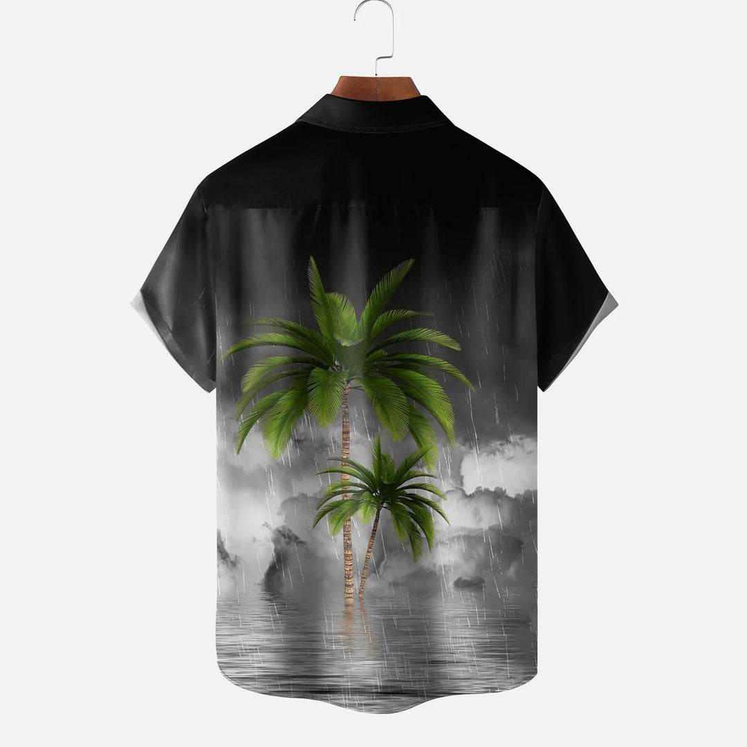 Moisture-wicking Palm Tree Chest Pocket Hawaiian Shirt