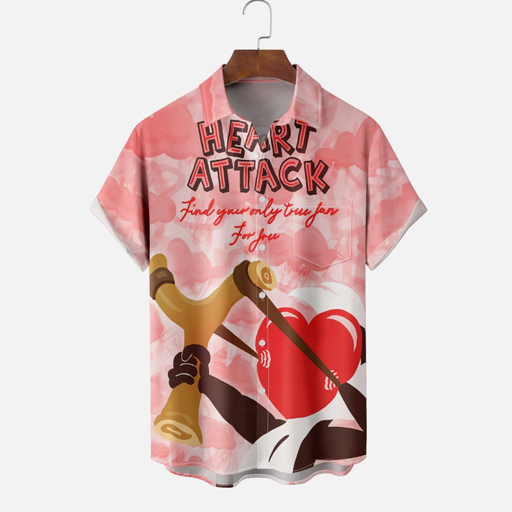 Valentine's Day Heart Chest Pocket Casual Shirt