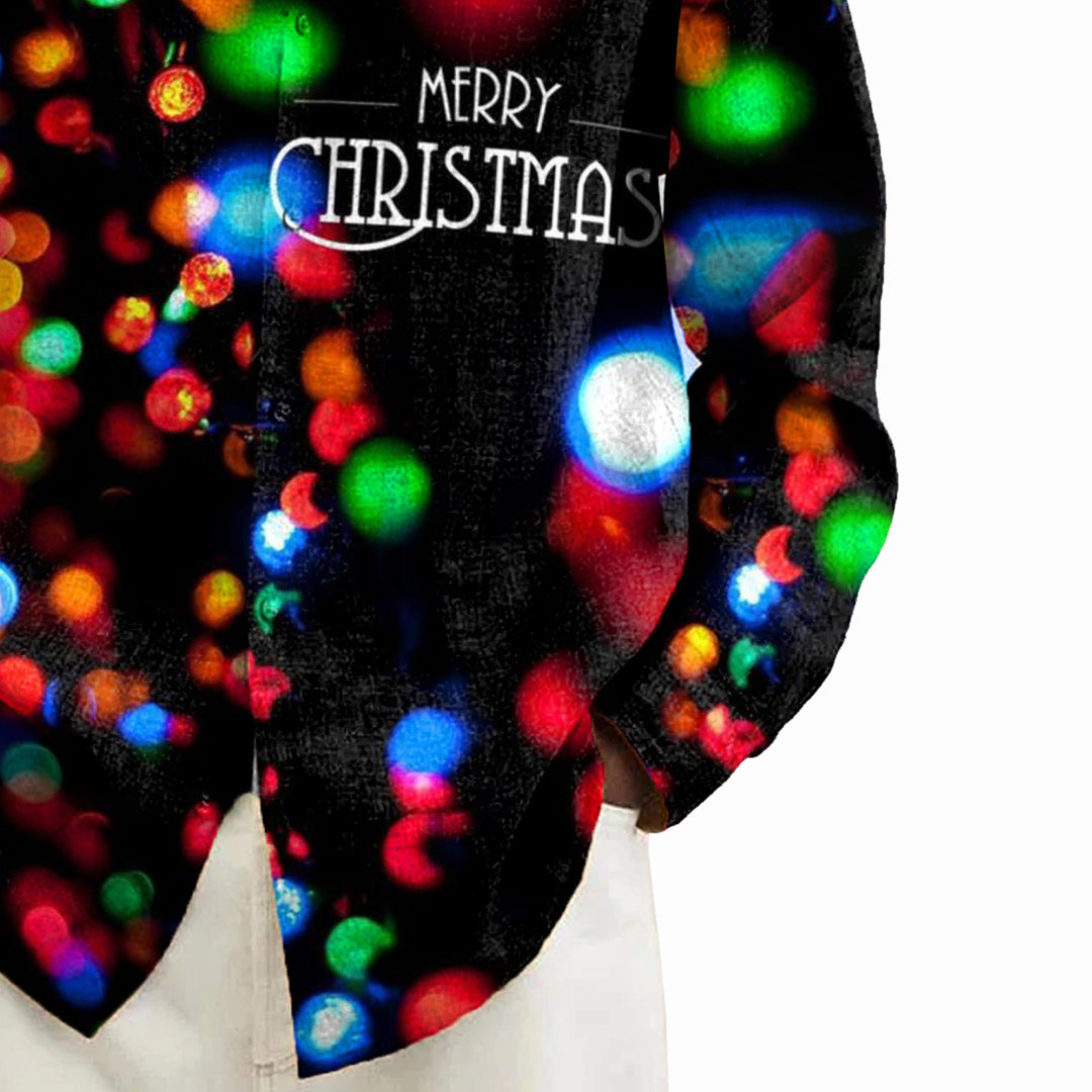 Christmas Lights Holiday Print Men's Button Pocket Long Sleeve Shirt