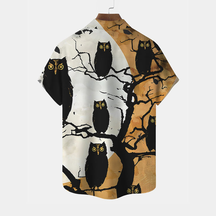 Halloween Owl Print Casual Short Sleeve Shirt