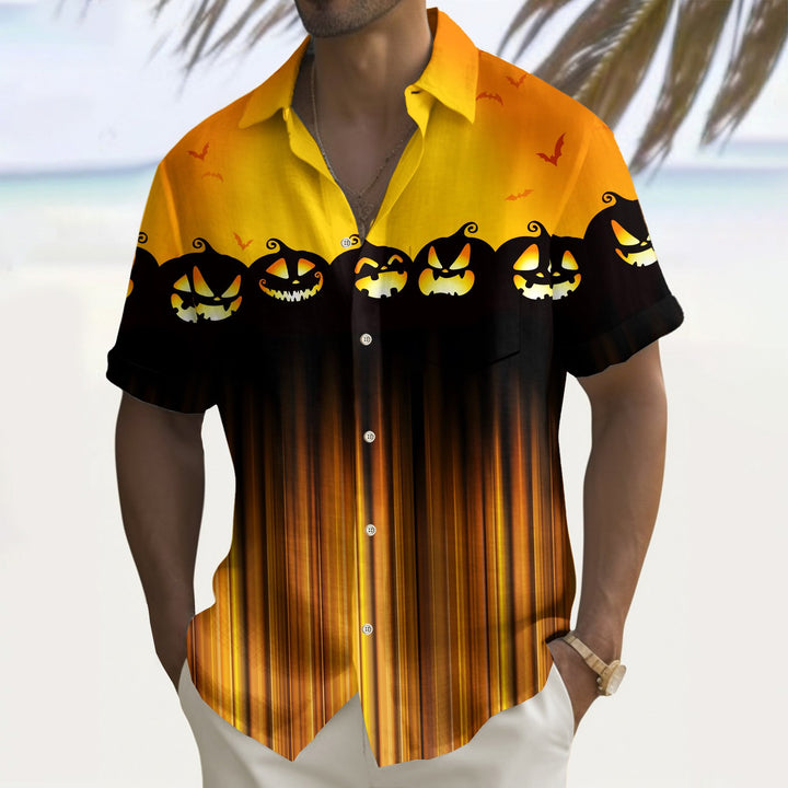 Halloween Pumpkin Line Casual Print Short-Sleeved Shirt