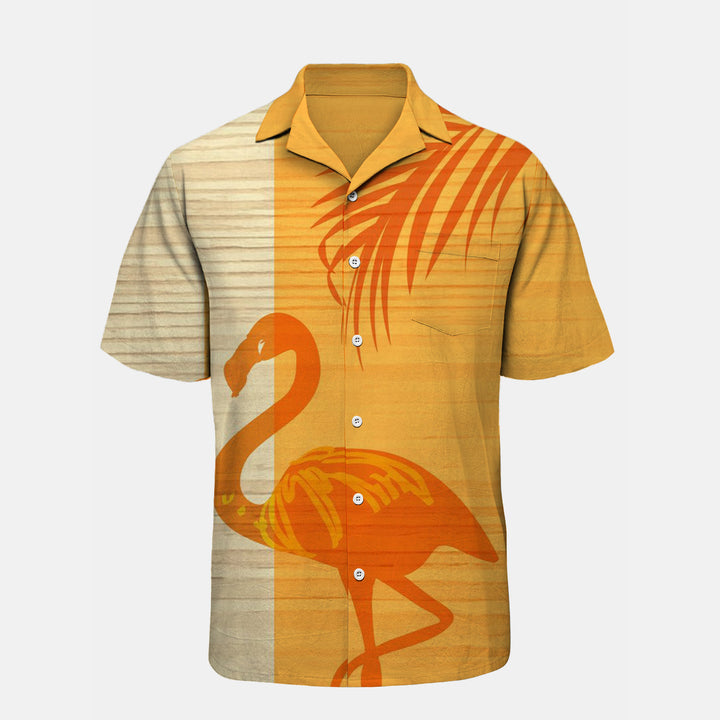 Flamingo Chest Pocket Short Sleeve Resort Hawaiian Shirt