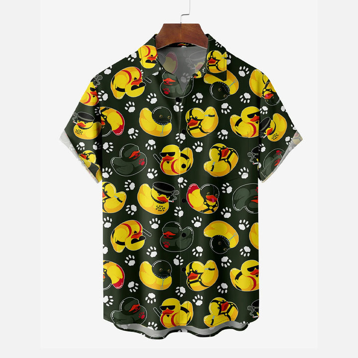 Fun Bundled Yellow Duck Printed Casual Large Size Short Sleeve Shirt