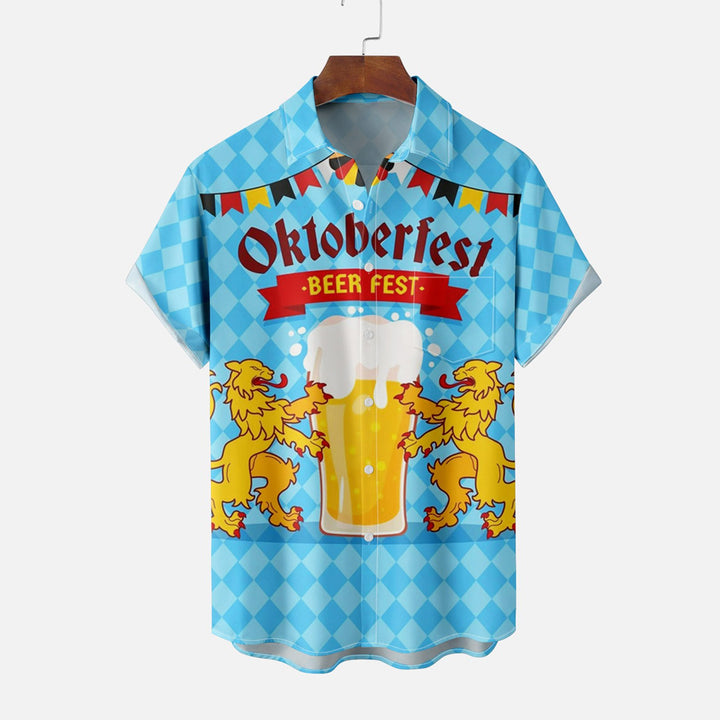 Oktoberfest Retro Beer Casual Short Sleeve Shirt