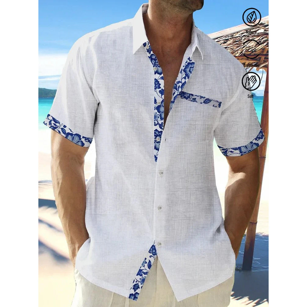 Cotton and Linen Casual Shirt Natural Breathable Short Sleeve Shirt 2410008592