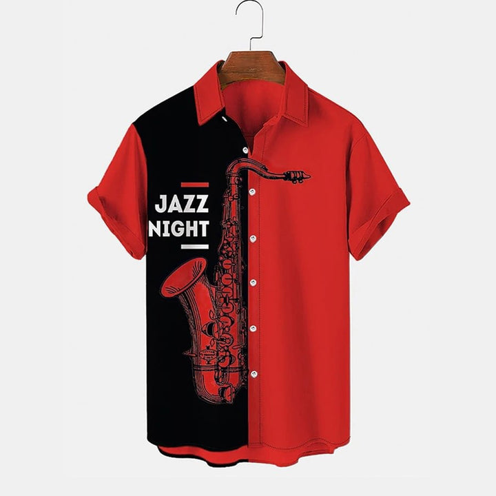 Fashionable Jazz Musical Instrument Print Color Contrast Men's Shirt