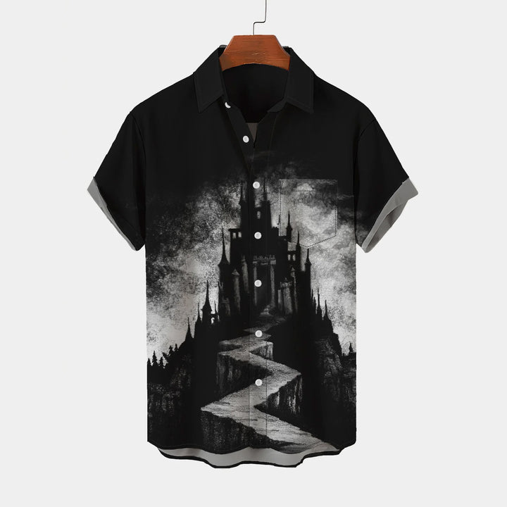 Halloween Castle Dark Casual Short-Sleeved Shirt