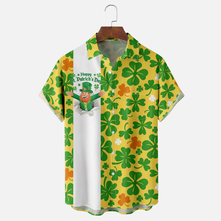 St. Patrick's Day Clover Gnome Chest Pocket Bowling Shirt