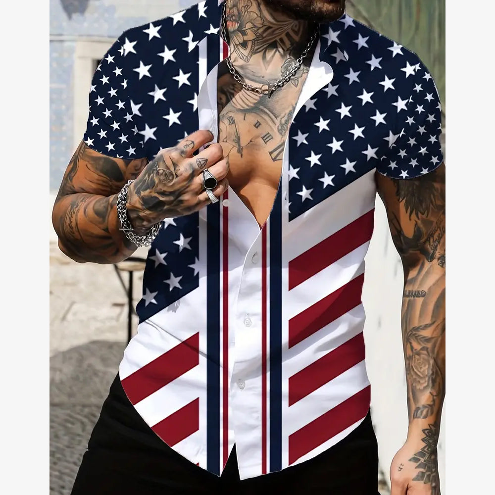 Independence Day Flag Print Short Sleeve Shirt