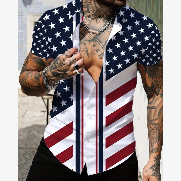 Independence Day Flag Print Short Sleeve Shirt