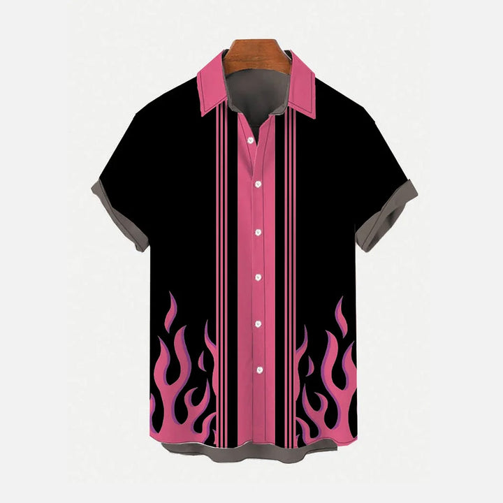 Men's Flame Stripe Casual Short Sleeve Shirt