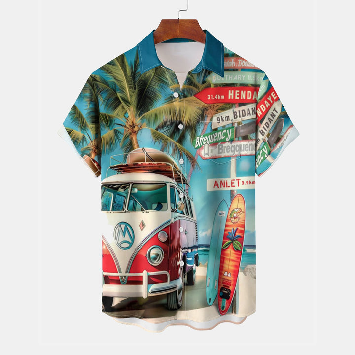 Beach Vacation Print Casual Oversized Short Sleeve Shirt